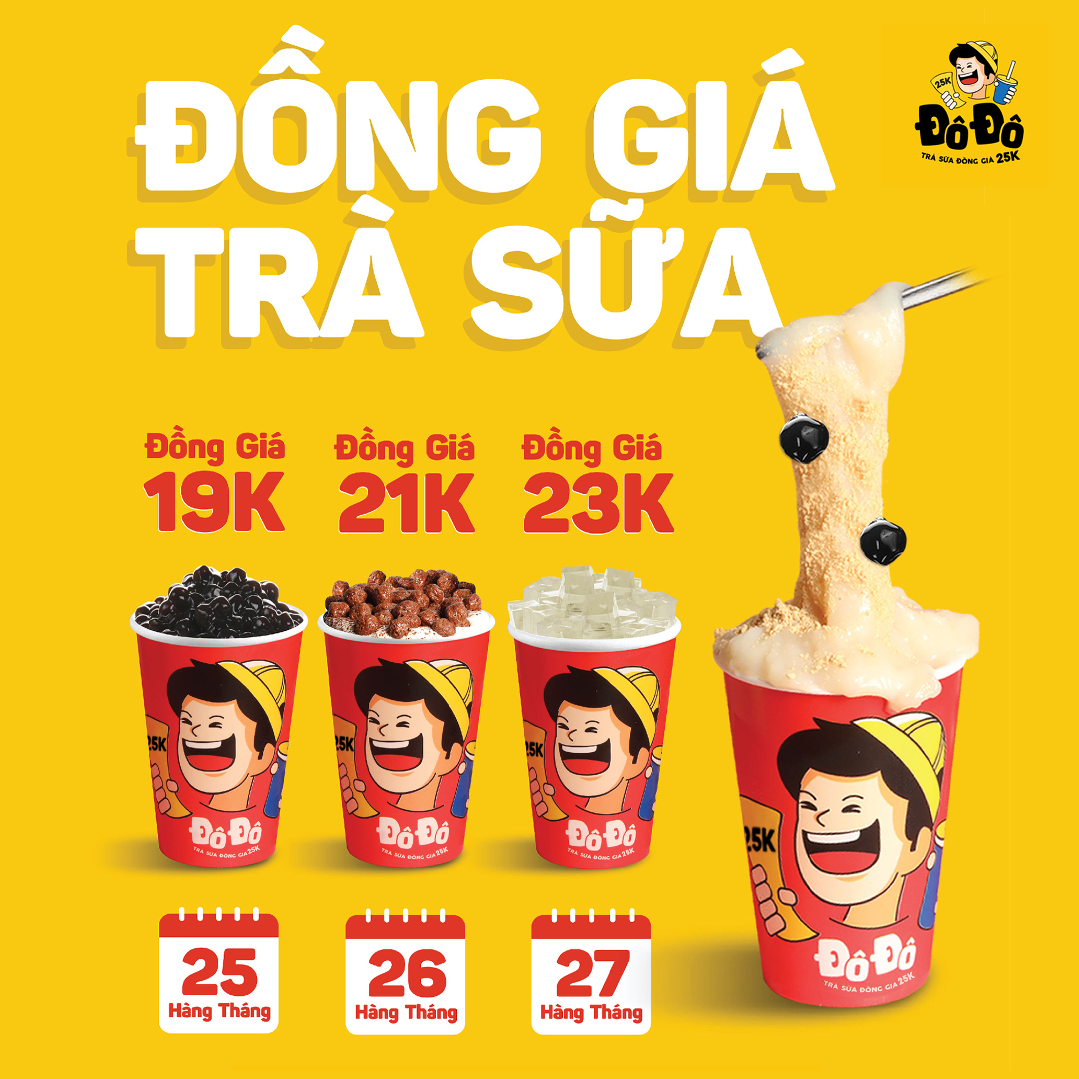 [ƯU ĐÃI KHỦNG] Trà sữa Đô Đô đồng giá 19K, 21K, 23K ngày 25, 26, 27 hàng tháng